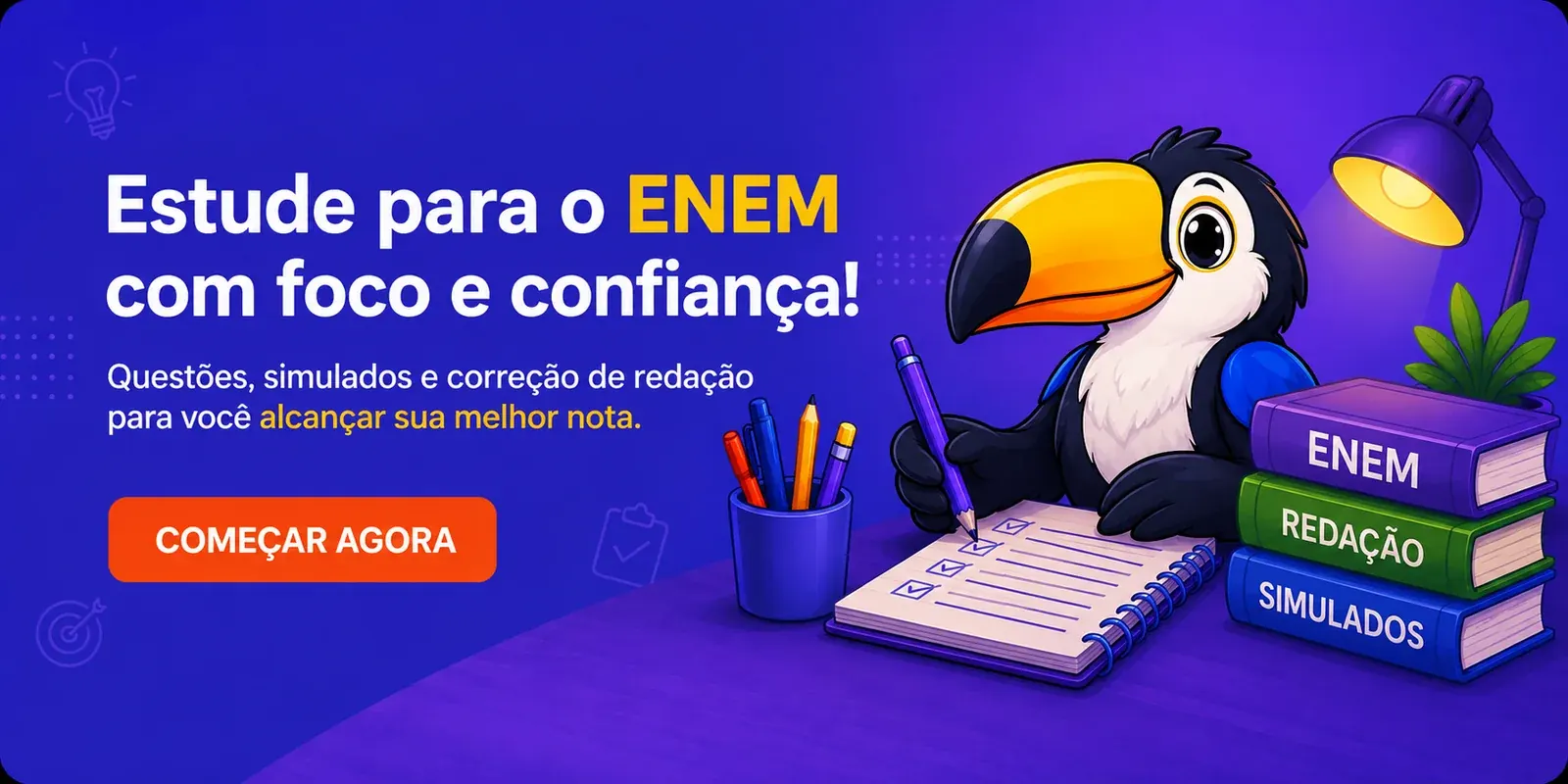 Estude para o ENEM com foco e confiança. Questões, simulados e correção de redação para você alcançar sua melhor nota. Começar agora.