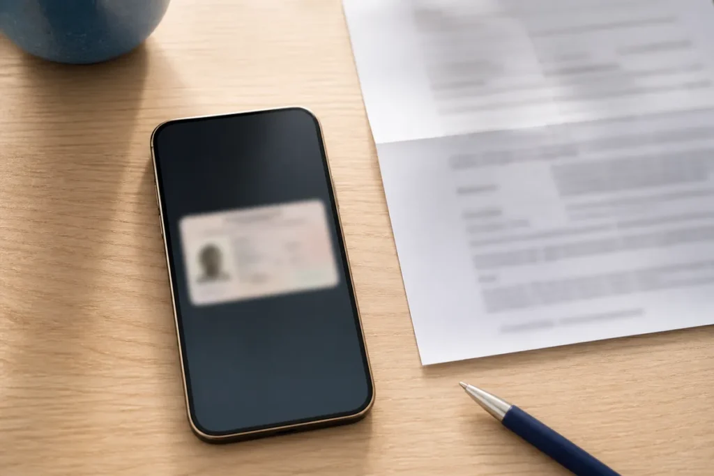 Celular exibindo o cartao de confirmacao do Enem ao lado de uma pagina impressa