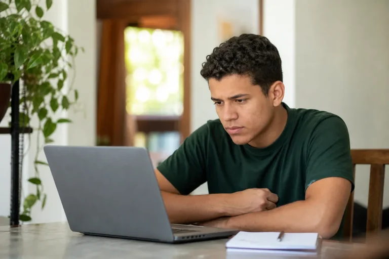 Estudante consultando o resultado do Sisu no notebook