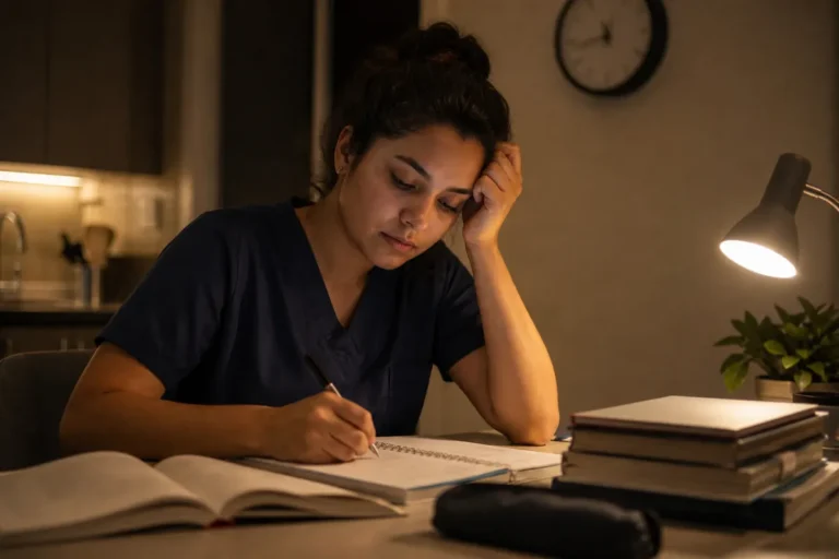 Como estudar para o Enem trabalhando: jovem estudando à noite depois do turno
