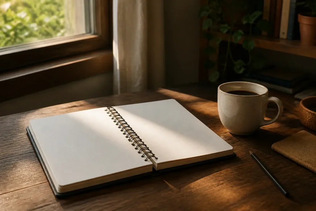Caderno novo em branco pronto pra recomeçar os estudos para o Enem