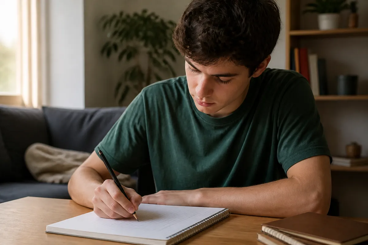 Estudante montando um novo planejamento semanal pra recomeçar os estudos para o Enem