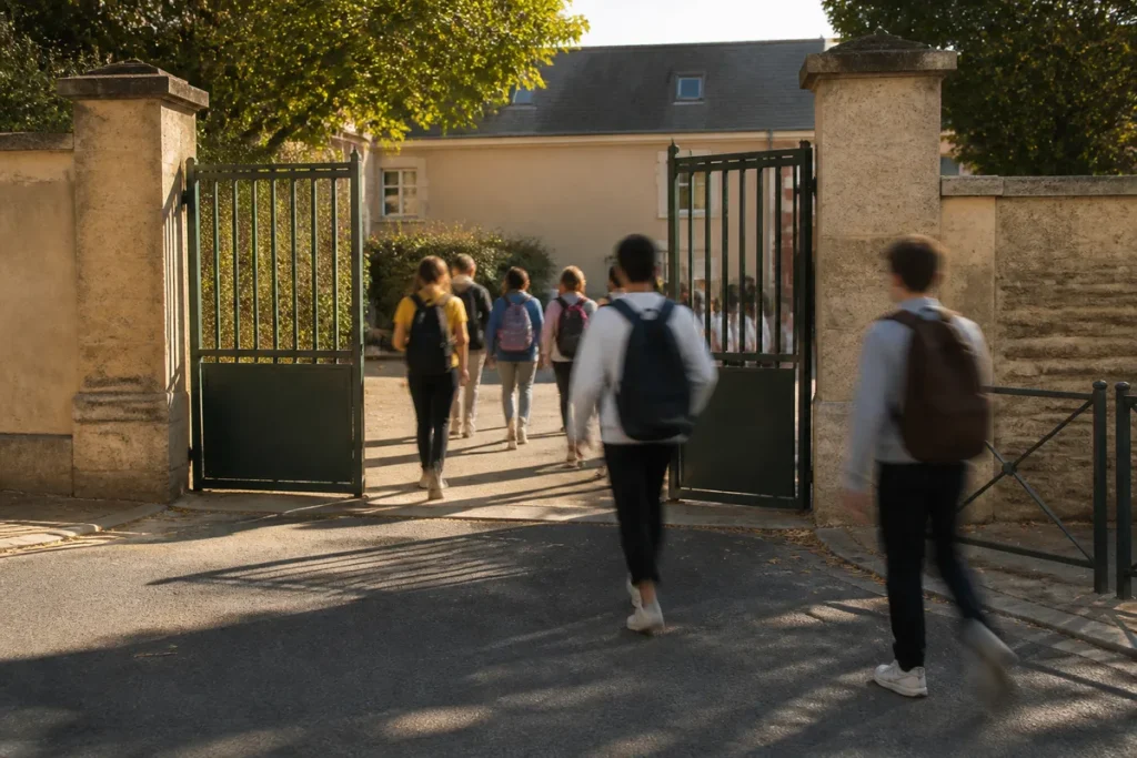 Portao de escola no dia de aplicacao do Enem, antes do fechamento