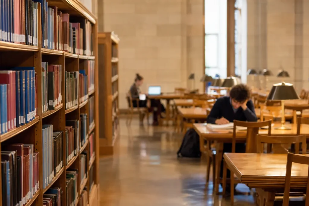 Gratuito para o Enem: sala de leitura de uma biblioteca pública usada para estudar (foto mantida do post; descrição do alt publicado)