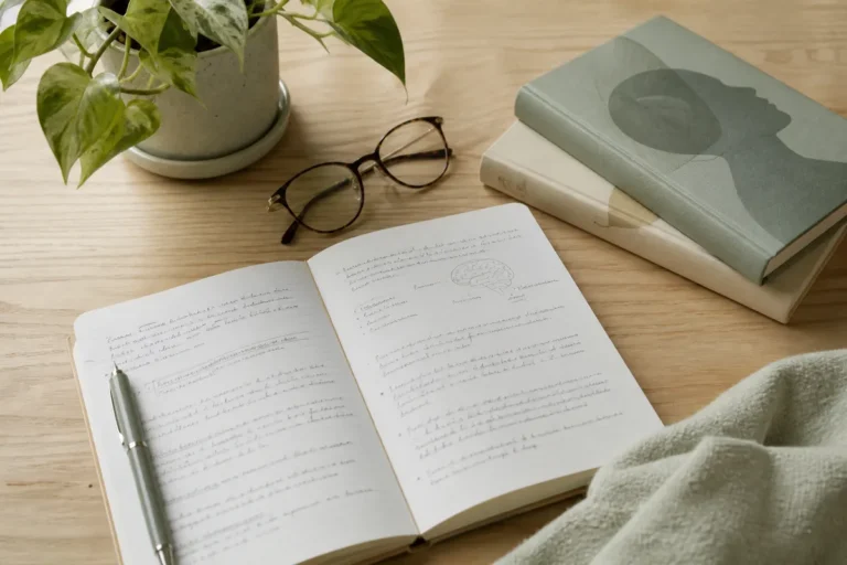 Caderno e livros sobre a mesa, pesquisa de nota de corte de psicologia no Sisu