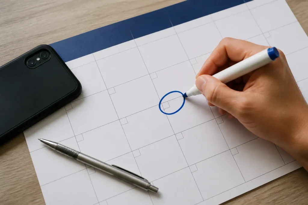 Nunca fiz o Enem: mão marcando no calendário as datas de isenção e de inscrição do Enem