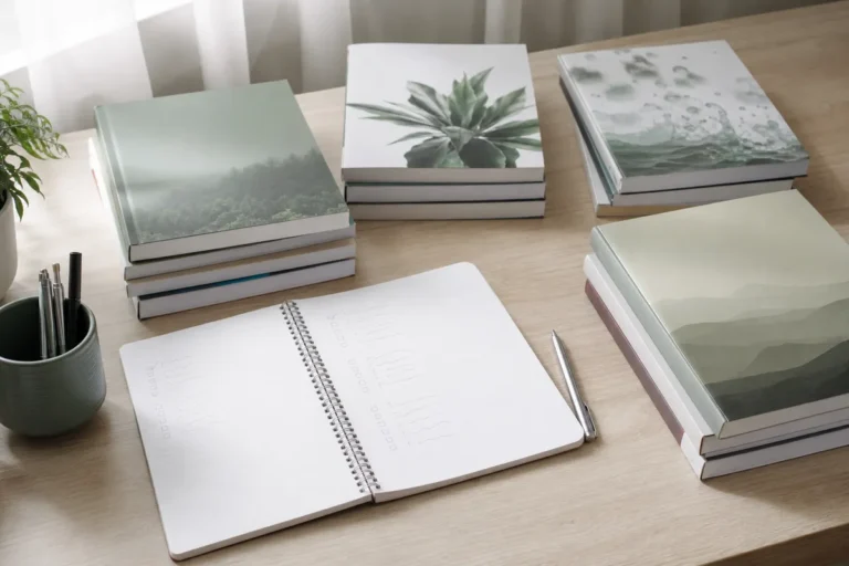 Pilha de livros didáticos do ensino médio separados por matéria sobre uma escrivaninha, com um caderno de anotações aberto na frente