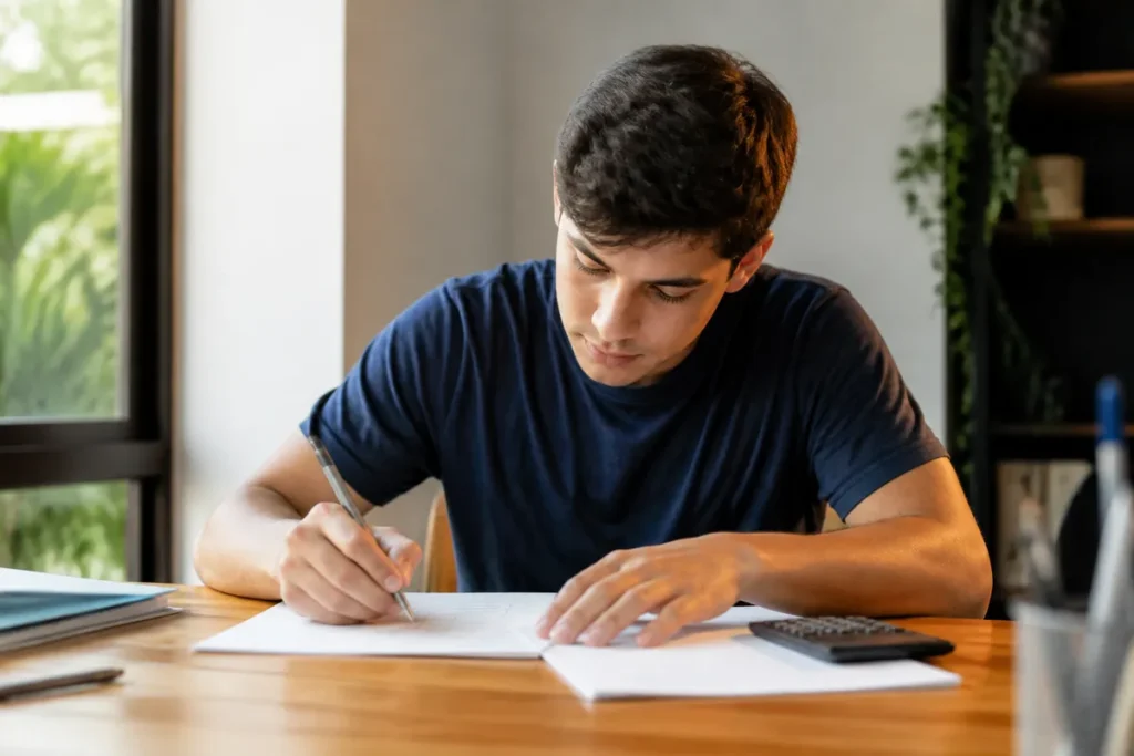 Estudante resolvendo questão de matemática do segundo dia do Enem