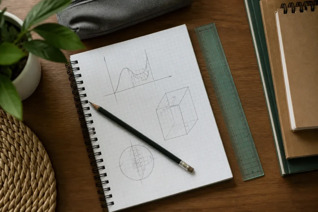 Gráfico desenhado à mão num caderno, símbolo do que mais cai em Matemática no segundo dia do Enem