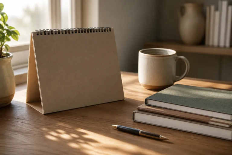 Planejador e cadernos sobre a mesa de manhã, representando a decisão de quando começar a estudar para o Enem