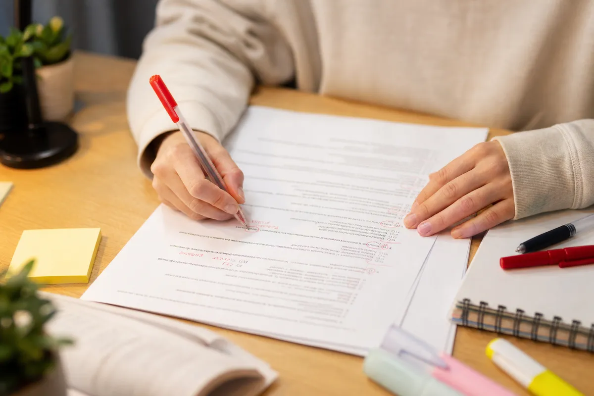 Estudante revisando os erros de um simulado antes de resolver a próxima prova