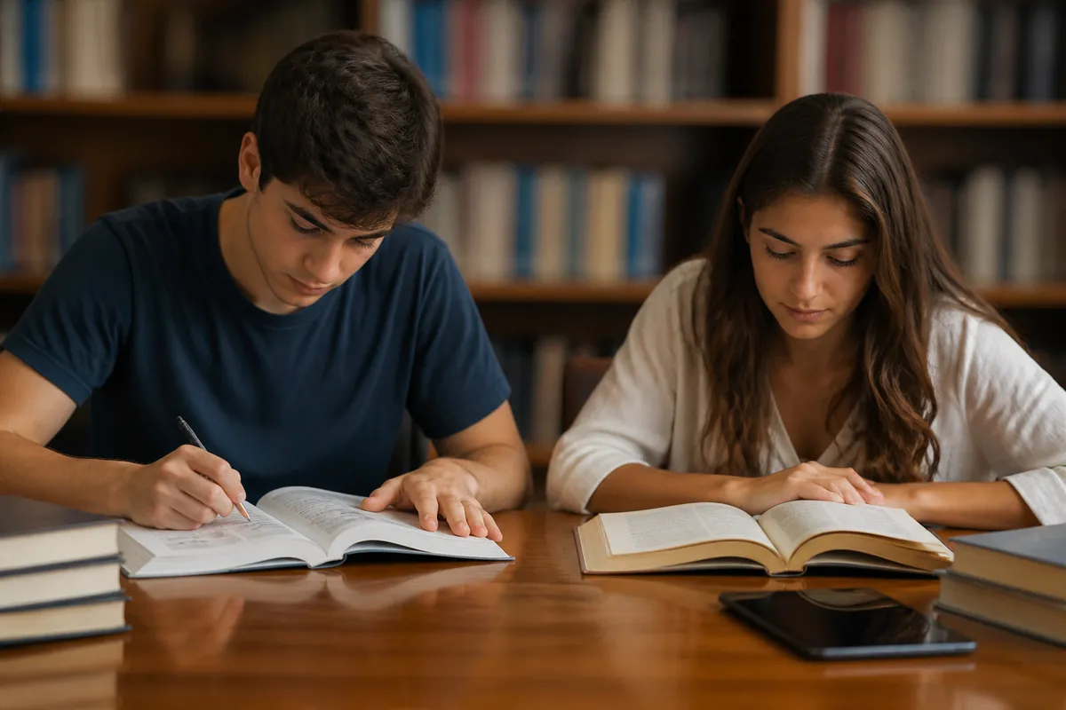 Dois estudantes com prioridades de curso diferentes organizando o estudo por peso de área