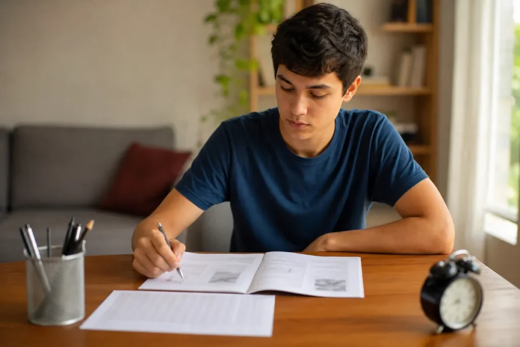 Como simular a prova do Enem em casa: estudante montando simulado cronometrado
