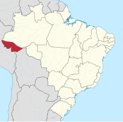 Mapa do Brasil com Acre destacado em vermelho