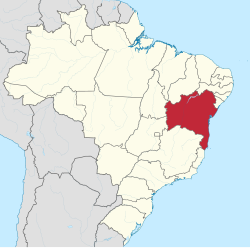Mapa do Brasil com Bahia destacado em vermelho