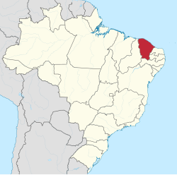 Mapa do Brasil com Ceará destacado em vermelho