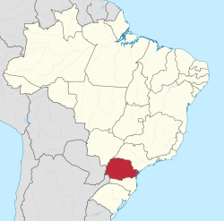 Mapa do Brasil com Paraná destacado em vermelho