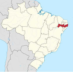 Mapa do Brasil com Pernambuco destacado em vermelho