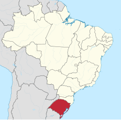 Mapa do Brasil com Rio Grande do Sul destacado em vermelho