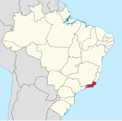 Mapa do Brasil com Rio de Janeiro destacado em vermelho