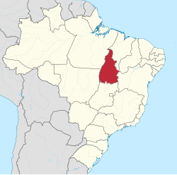 Mapa do Brasil com Tocantins destacado em vermelho