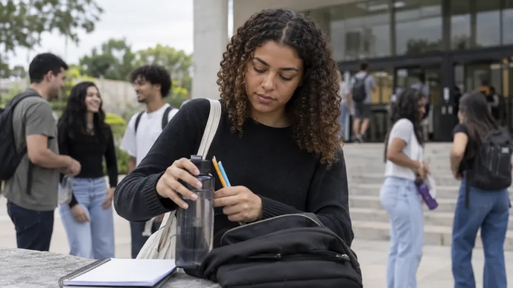 ansiedade antes da prova do Enem — mãos conferindo o kit de documentos antes de entrar na sala de prova