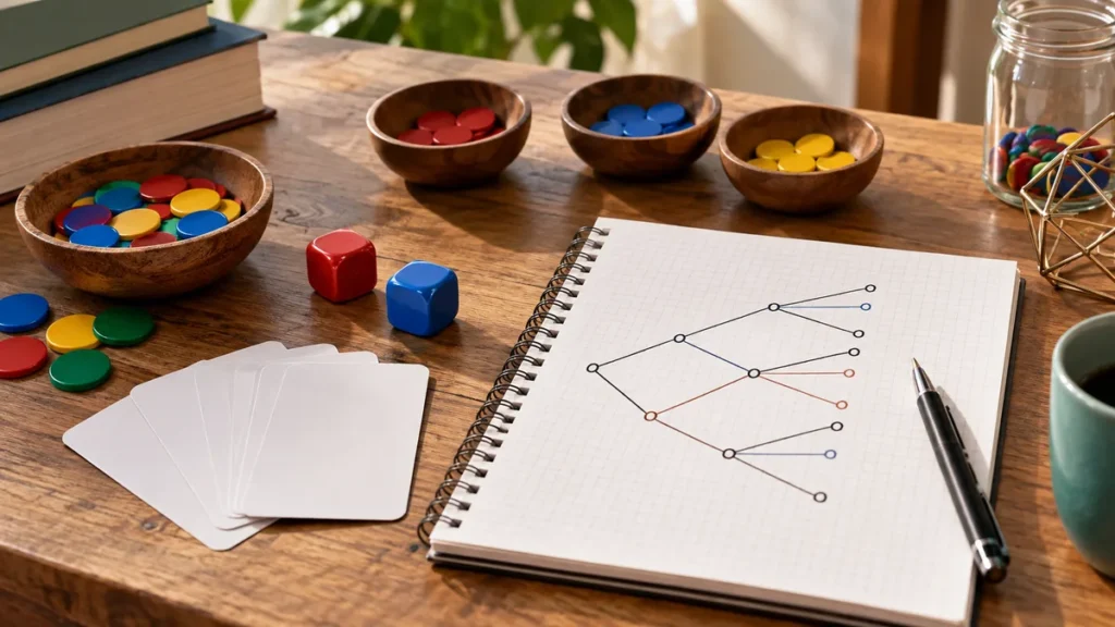 probabilidade no enem com dados, cartas e fichas coloridas