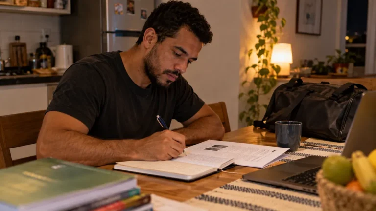 enem para quem faz eja: página de caderno virando ao lado de um edital impresso numa mesa de biblioteca