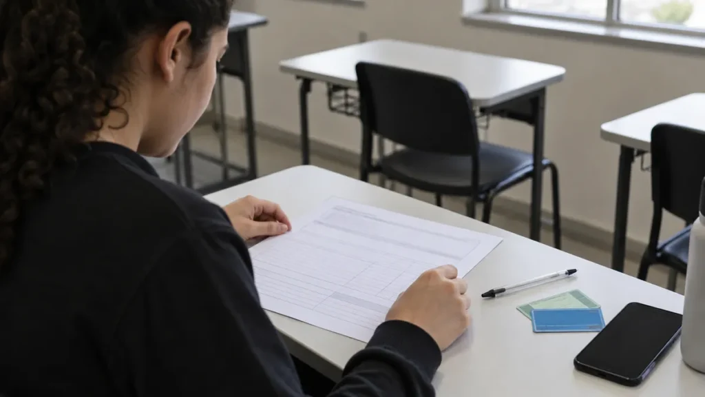 nis no enem: estudante confere formulário em branco, cartões genéricos e celular sem dados pessoais