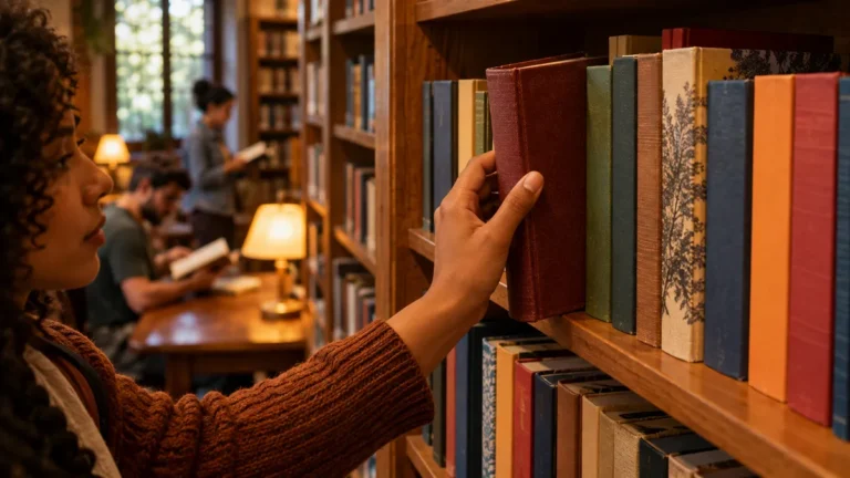 Livros para o Enem: estudante lendo um livro de bolso e anotando num caderno na mesa da cozinha à noite