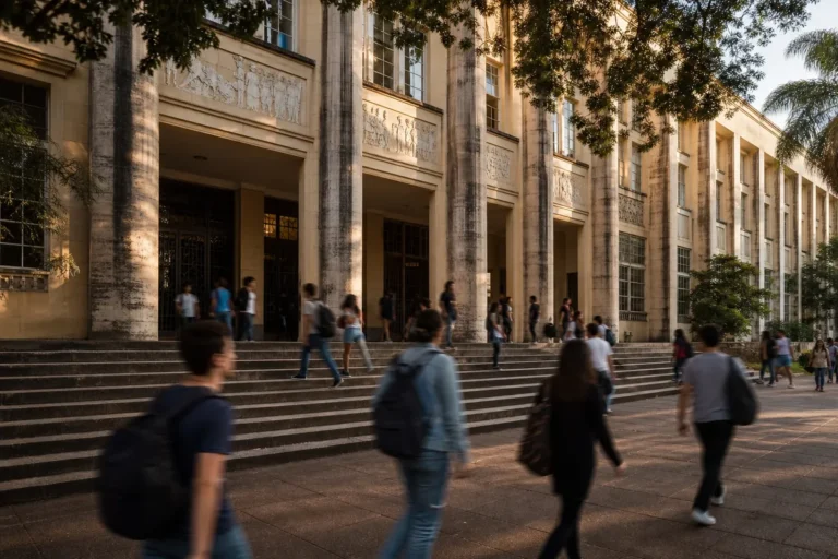 Nota de corte da UFRJ no Sisu: fachada de prédio acadêmico universitário tradicional