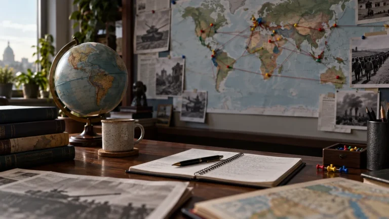 geopolítica no enem com mapa mundial, globo e conexões entre regiões