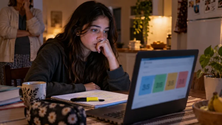 nota do enem treineiro com estudante observando resultado em casa