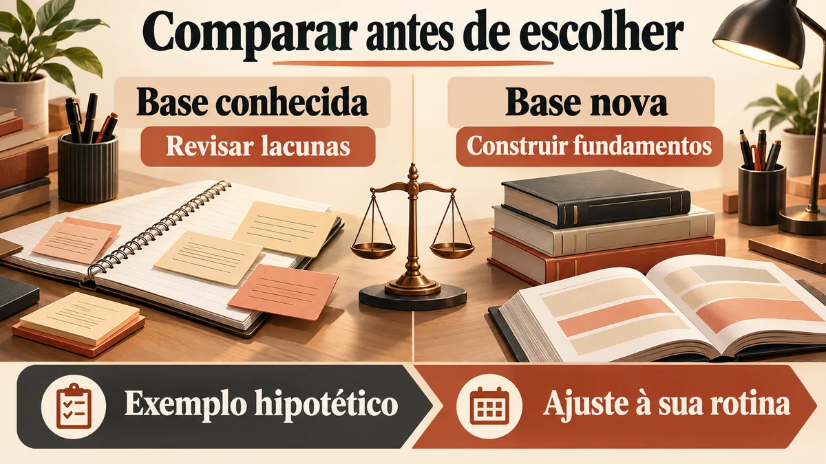 Comparação ilustrativa entre revisar lacunas de uma base conhecida e construir fundamentos de uma base nova