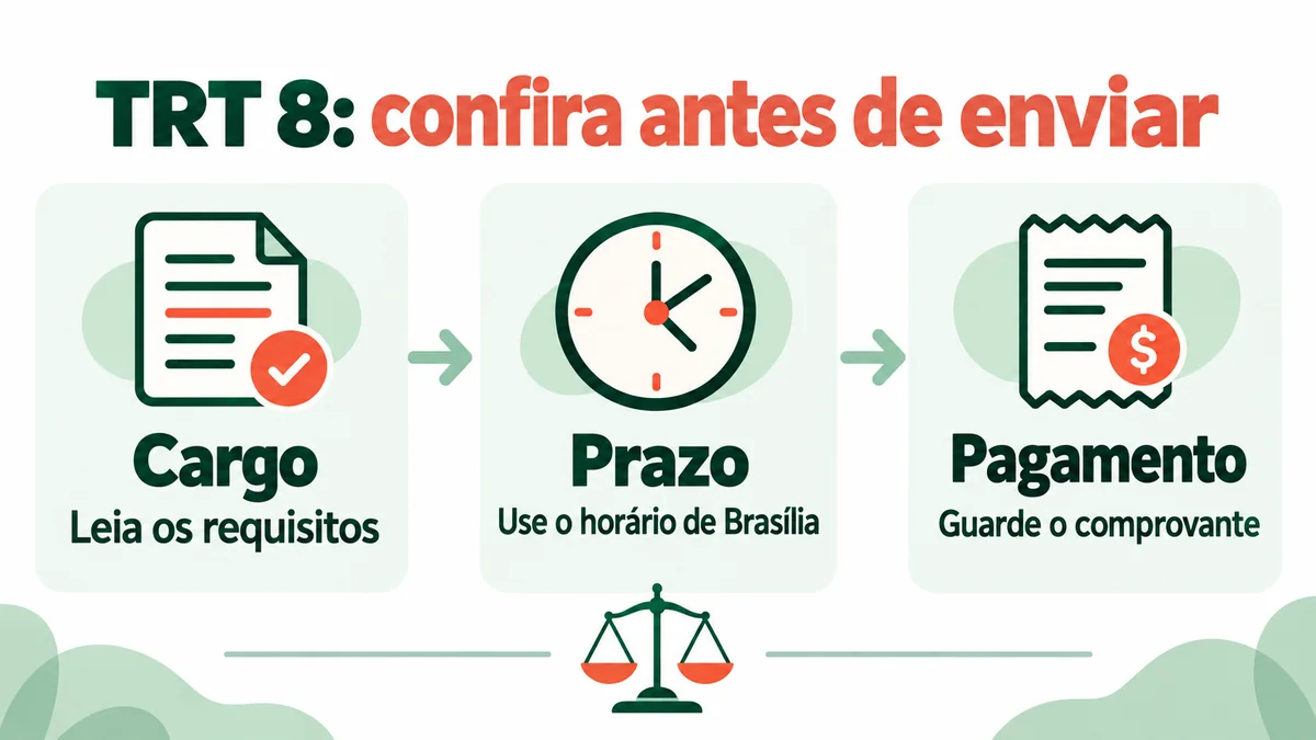 Concurso TRT 8 2026: cartões de cargo, prazo e pagamento para conferir a inscrição
